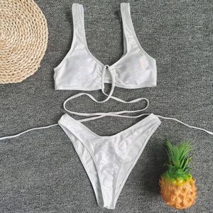 Sparkly white strappy bikini set